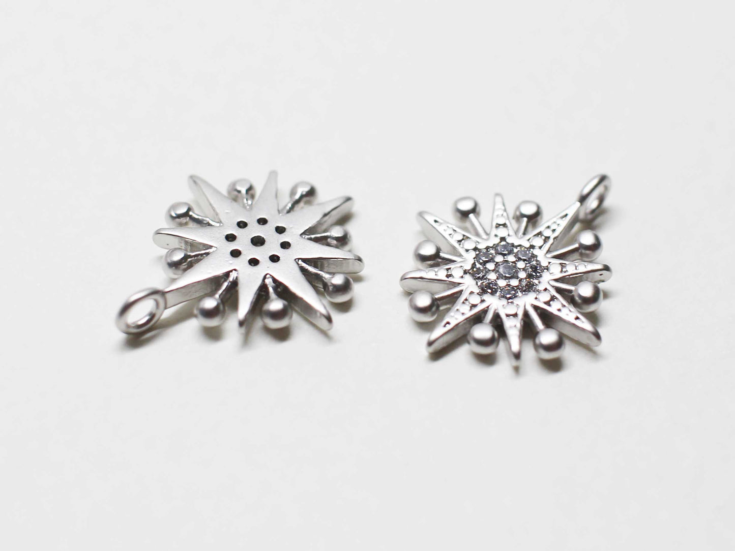 [P1034]2pcs/SnowFlake Cubic Charms/Brass /Matte Rhodium/ 15x13mm