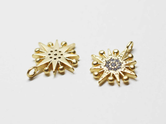 [P1034]2pcs/SnowFlake Cubic Charms/Brass /Matte Gold/ 15x13mm