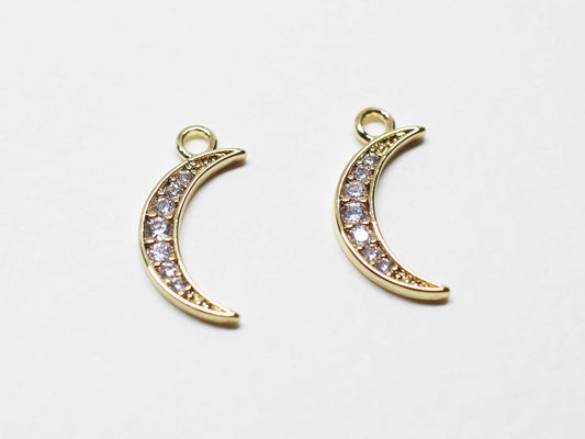 [P1035]2pcs/Cubic Crescent Pendant/Brass /Gold/ 12.5x6mm