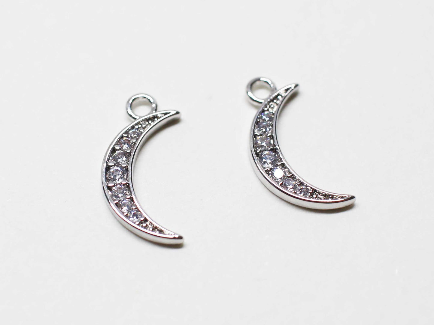 [P1035]2pcs/Cubic Crescent Pendant/Brass /Rhodium/ 12.5x6mm