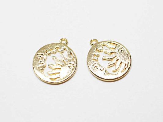 [P1037]2pcs/Sun and Moon Pendant/Brass /Gold/13mm