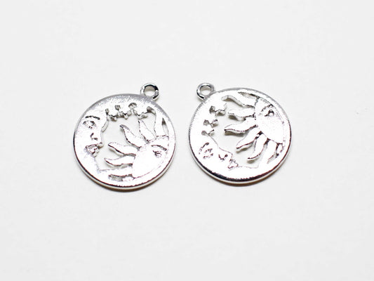 [P1037]2pcs/Sun and Moon Pendant/Brass /Rhodium/13mm