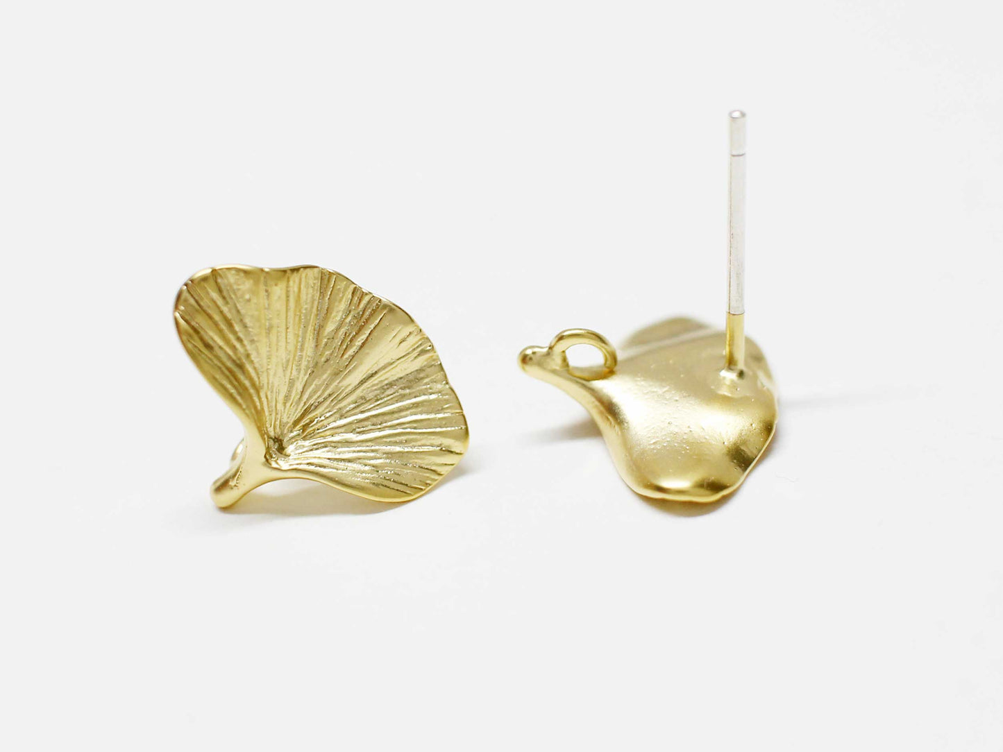 [E0384]/1 pair/Ginkgo leaf Earrings/Brass/Matte Gold plated/10.5x13mm