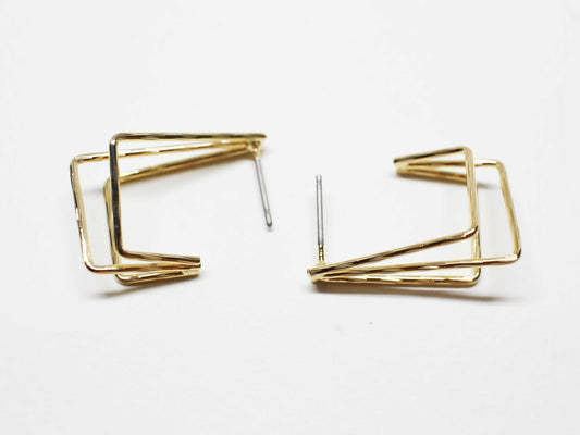 [E0386]/1 pair/Triad dangle earrings/Brass/Gold plated/12x23mm