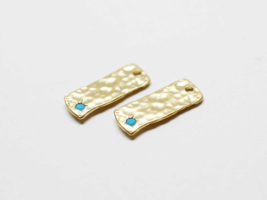 [P1041]2pcs/Mini Turquoise Bar charm/Brass/Matte Gold/13x5.5mm