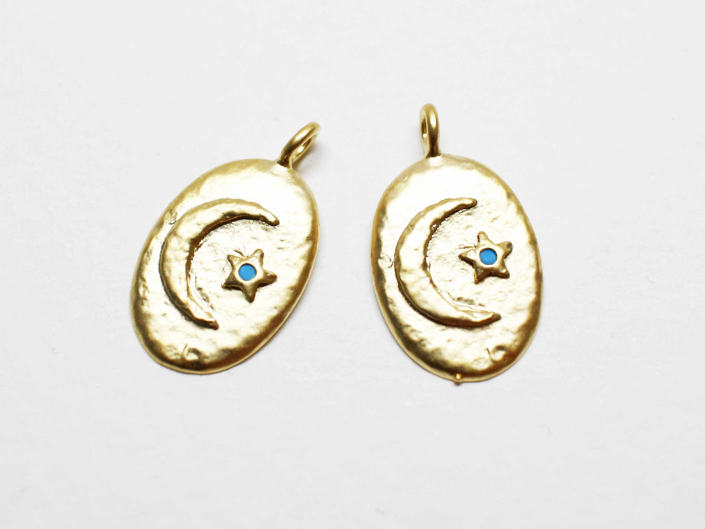 [P1042]2pcs/Turquoise star and crescent pendant/Brass/Matte Gold/17x10mm