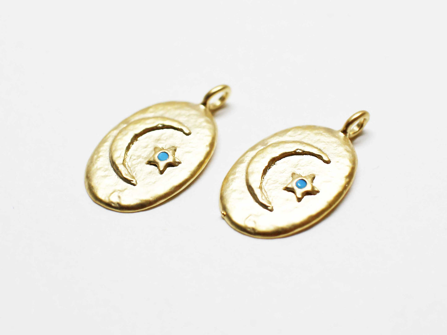 [P1042]2pcs/Turquoise star and crescent pendant/Brass/Matte Gold/17x10mm