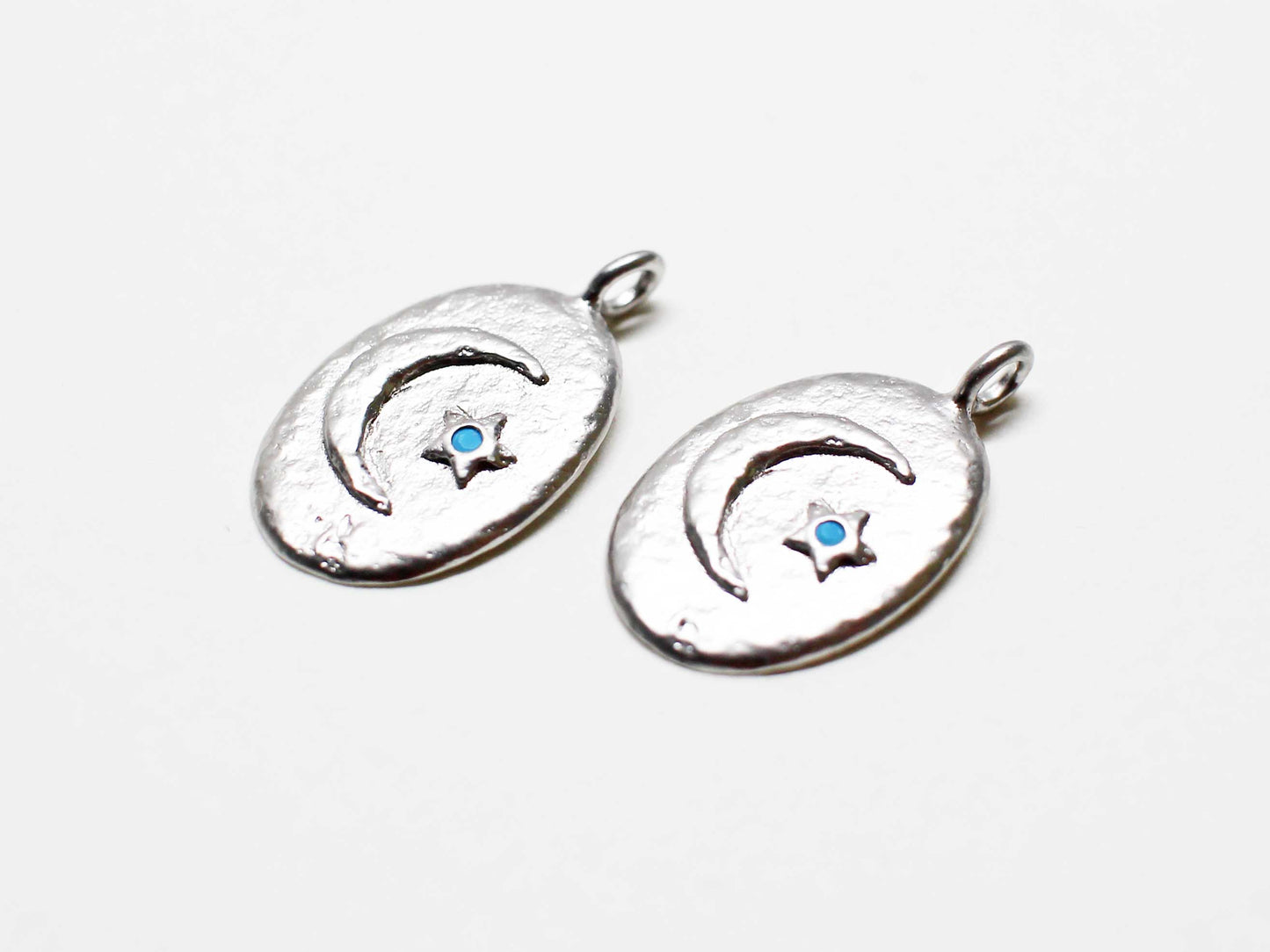 [P1042]2pcs/Turquoise star and crescent pendant/Brass/Matte Rhodium/17x10mm