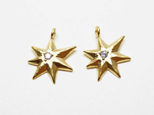 [P1043]2pcs/Chubby cubic Star charm/Brass/Matte Gold/11.3x14mm