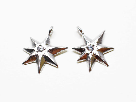 [P1043]2pcs/Chubby cubic Star charm/Brass/Matte Rhodium/11.3x14mm