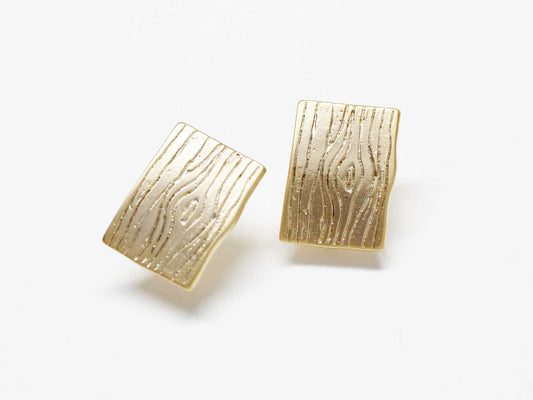 [E0388]/1 pair/Wooden Rectangle Earrings/Brass/Matte Gold plated/13x9.5mm