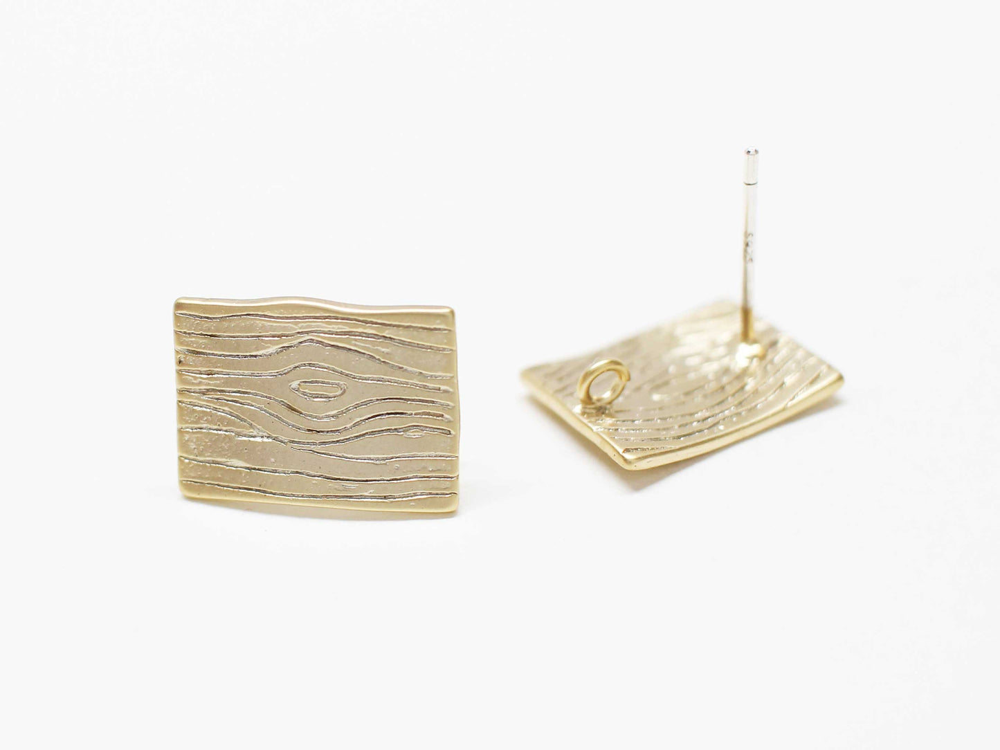 [E0388]/1 pair/Wooden Rectangle Earrings/Brass/Matte Gold plated/13x9.5mm