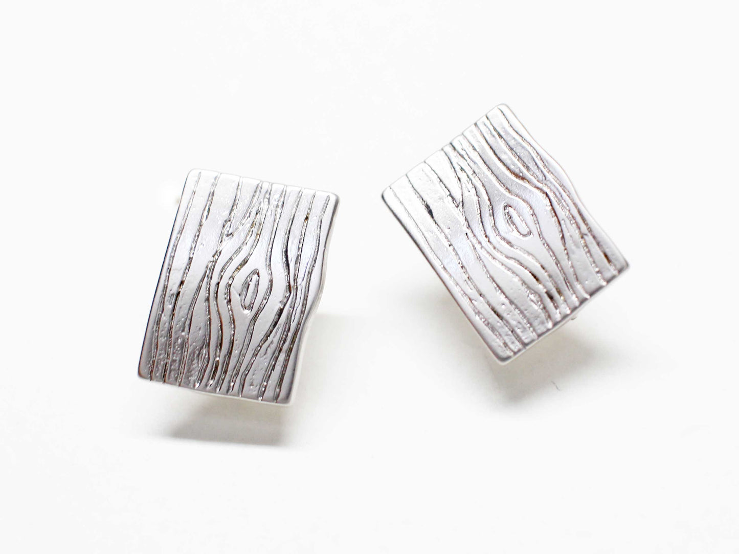 [E0388]/1 pair/Wooden Rectangle Earrings/Brass/Matte Rhodium plated/13x9.5mm