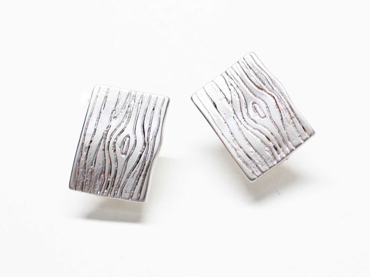 [E0388]/1 pair/Wooden Rectangle Earrings/Brass/Matte Rhodium plated/13x9.5mm