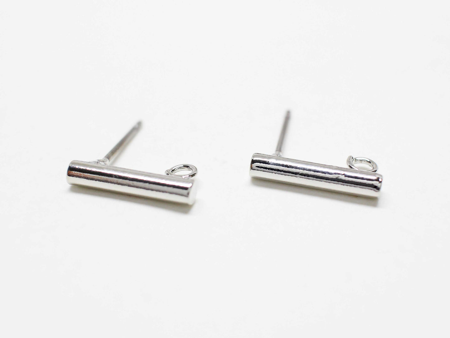 [E0387]/1 pair/Cylinder bar earrings/Brass/Rhodium plated/2.5x13mm