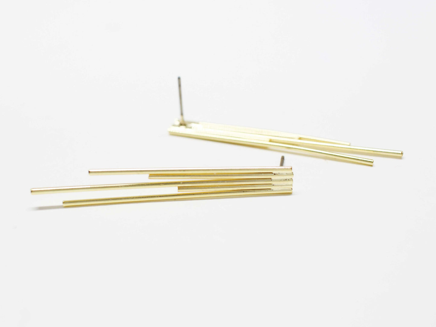 [E0390]/1 pair/4 Sticks Earrings/Brass/Gold plated/45x5.5mm