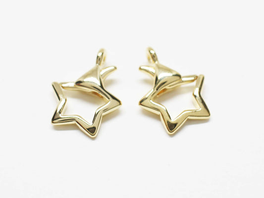 [P1046]2pcs/Open Lever Star Charm/Brass/Gold/14.3x11.5mm