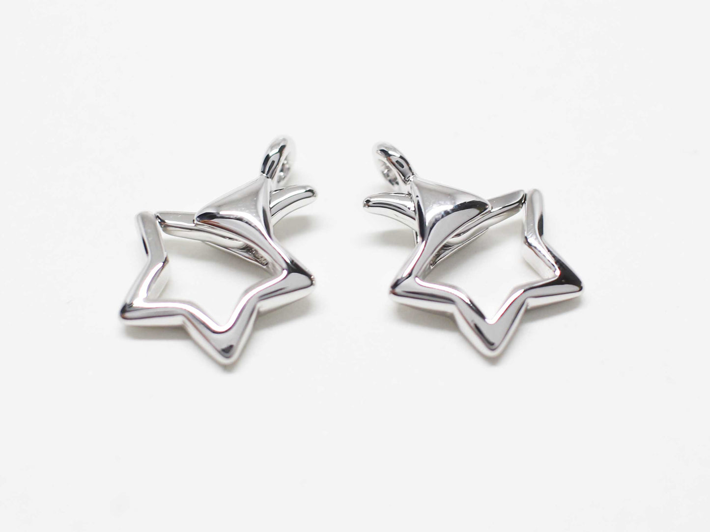 [P1046]2pcs/Open Lever Star Charm/Brass/Rhodium/14.3x11.5mm