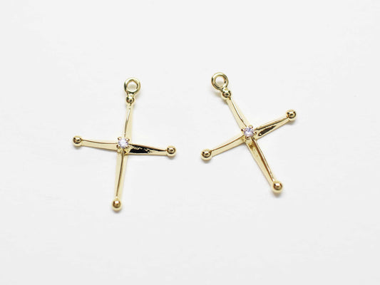 [P1048]2pcs/Thin Cubic Cross Pendant/Brass/Gold/15.6x11.8mm