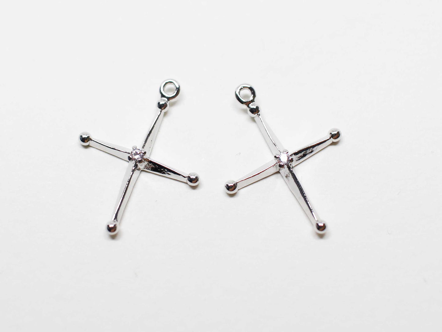 [P1048]2pcs/Thin Cubic Cross Pendant/Brass/Rhodium/15.6x11.8mm