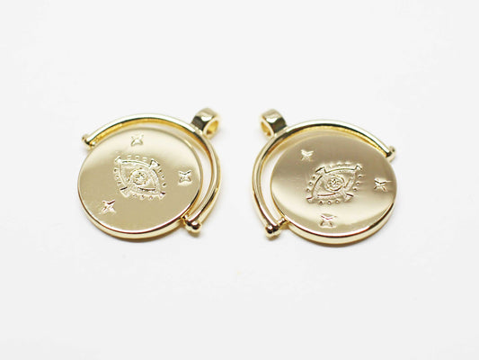 [P1052]2pcs/Spinning evil eye charm /Brass/Gold/16mm