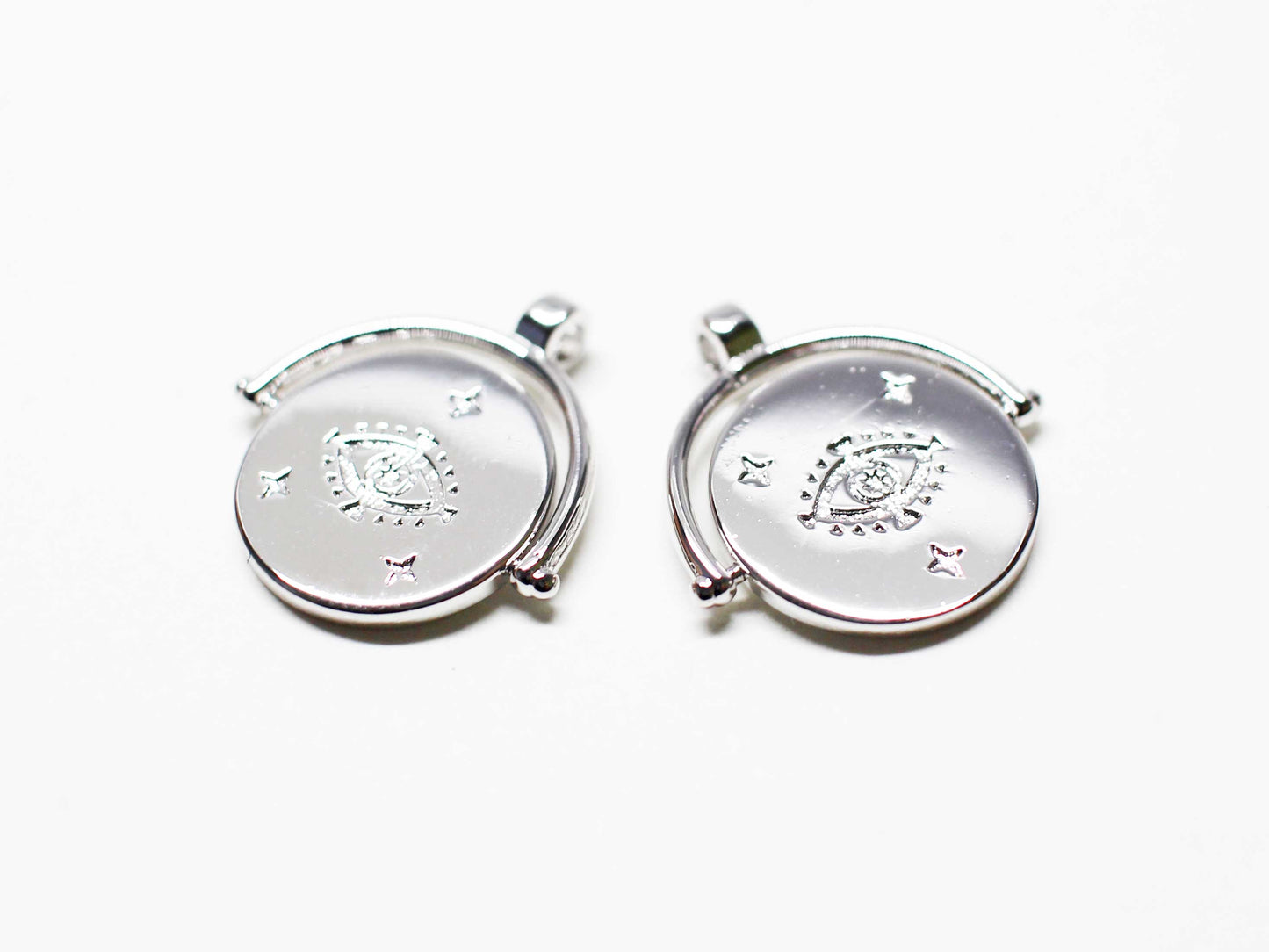 [P1052]2pcs/Spinning evil eye charm /Brass/ Rhodium/16mm