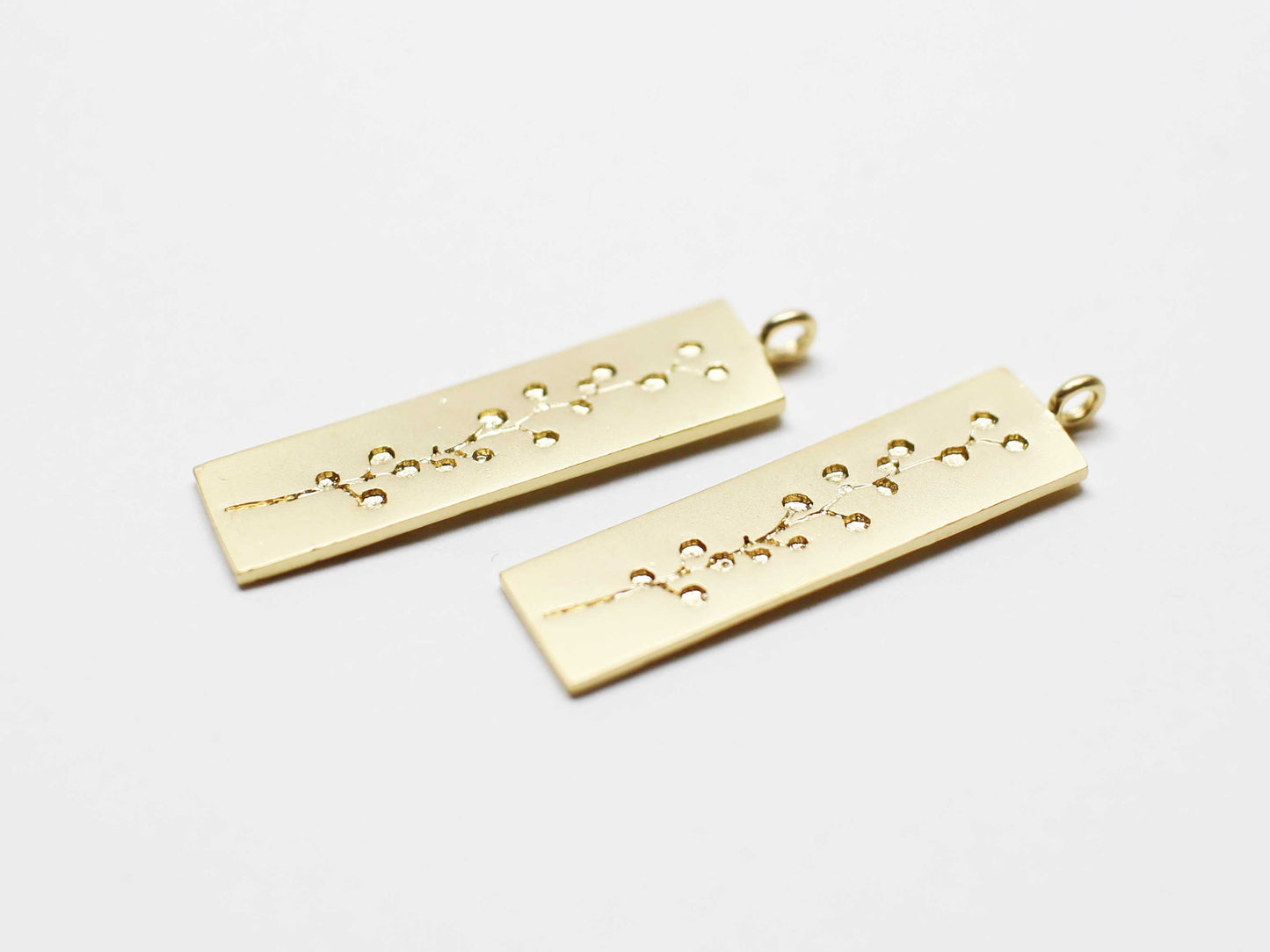 [P1051]2pcs/Rectangle Dot Branch Charm /Brass/Matte Gold/26.5x6.5mm