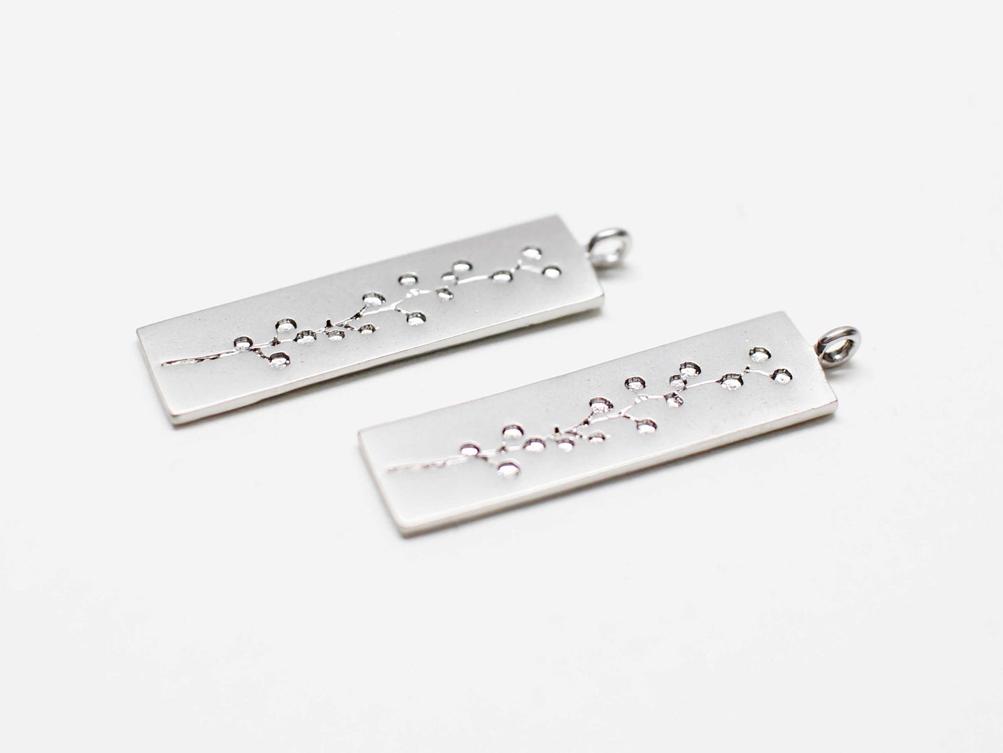 [P1051]2pcs/Rectangle Dot Branch Charm /Brass/Matte Rhodium/26.5x6.5mm