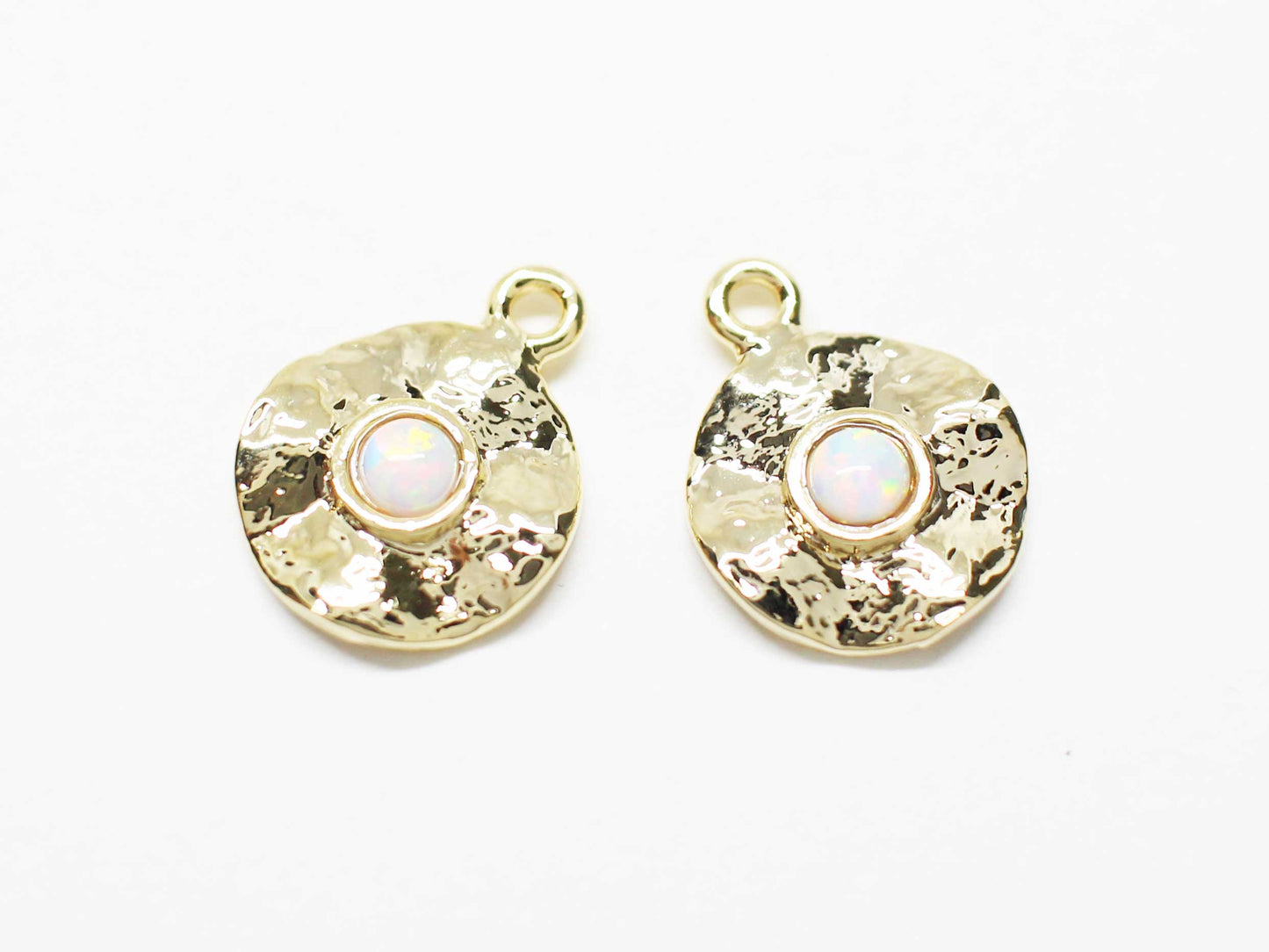 [P1055]2pcs/Hammered Coin Opal charm/Brass/Gold/10.2mm