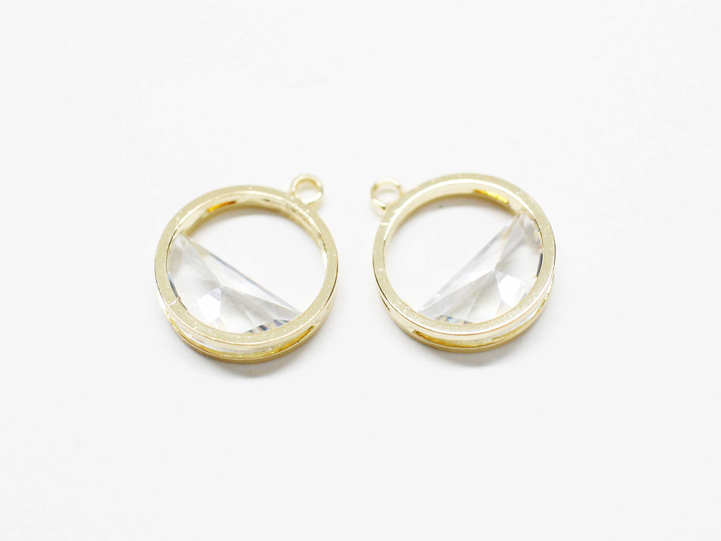 [P1056]2pcs/Faceted Cubic Circle Charm/Brass/Gold/13mm