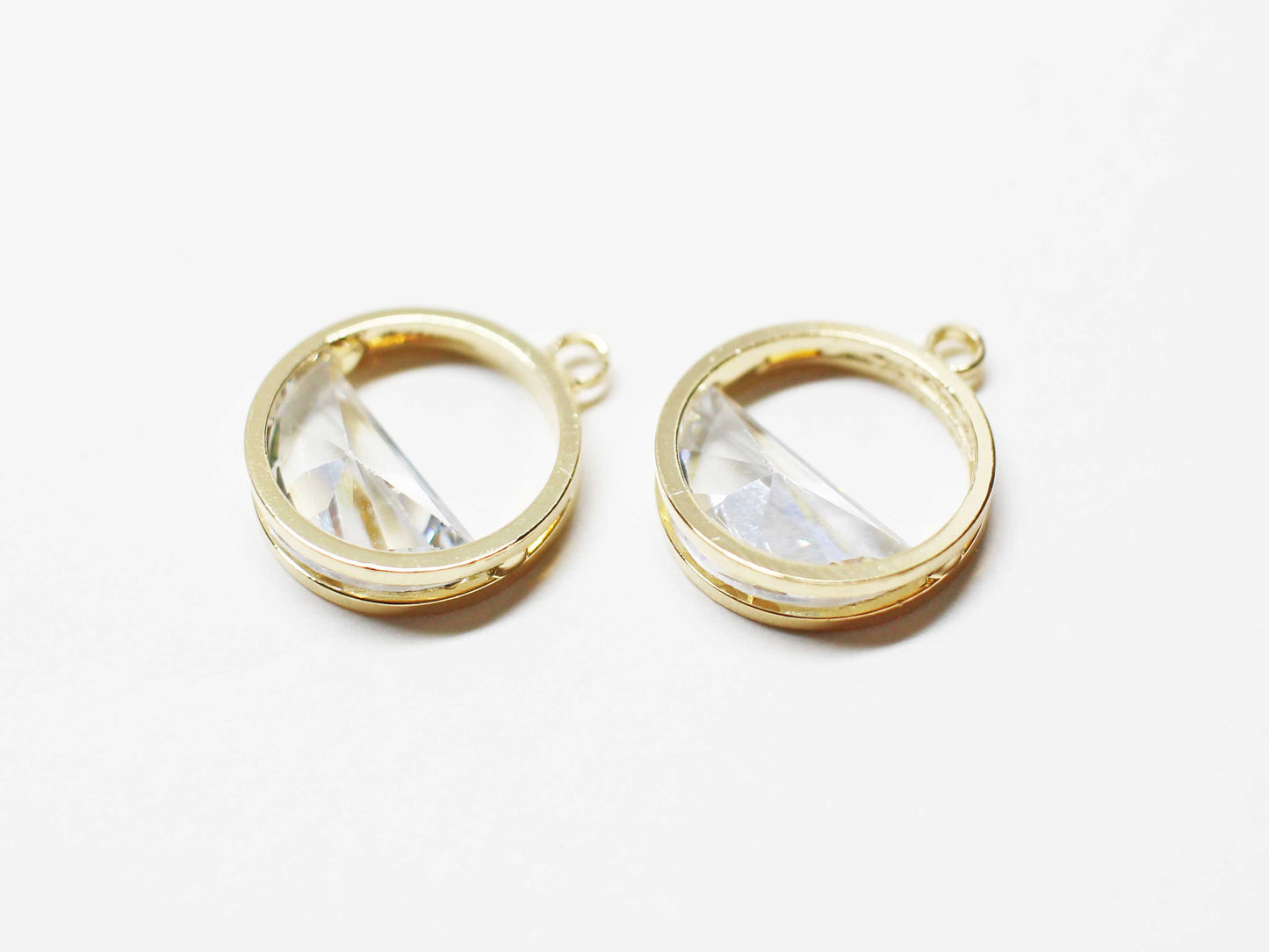 [P1056]2pcs/Faceted Cubic Circle Charm/Brass/Gold/13mm