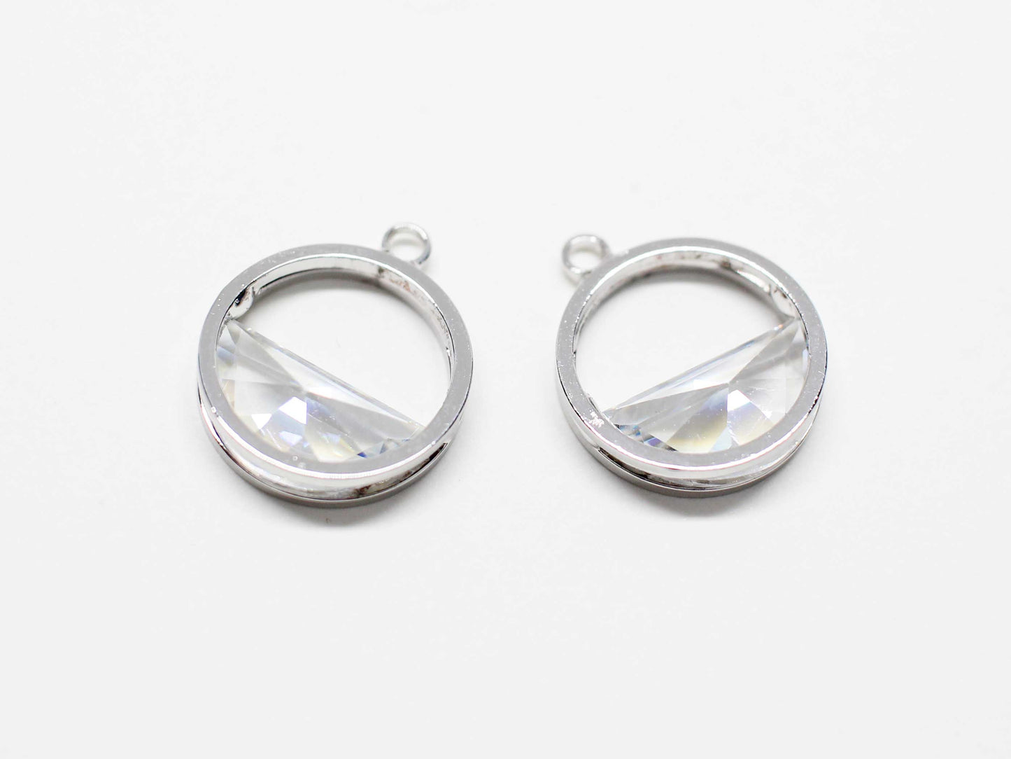 [P1056]2pcs/Faceted Cubic Circle Charm/Brass/Rhodium/13mm