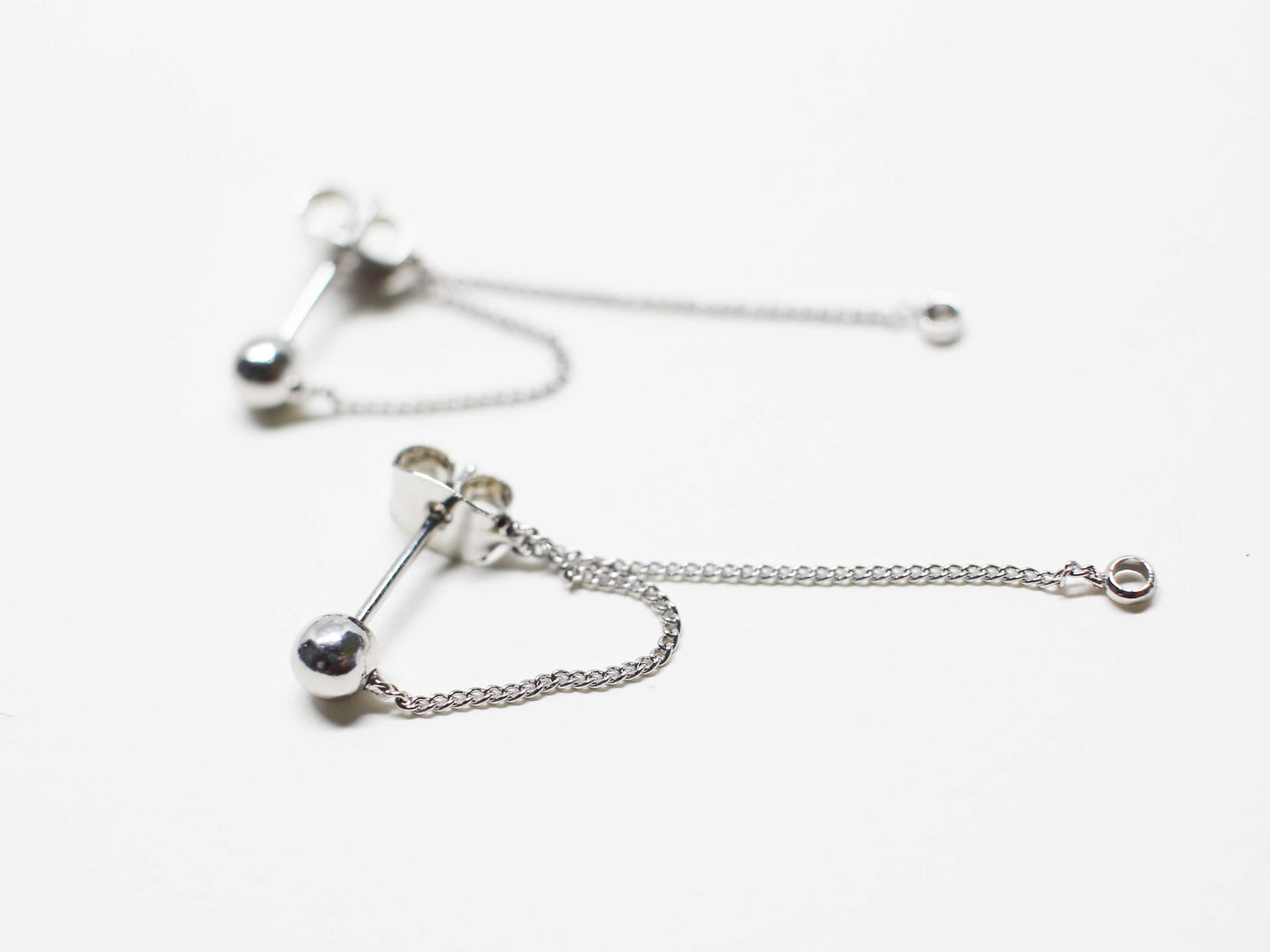 [E0375-2]/1 pair/Ball Chain Earrings with a ring/Brass/Rhodium plated/3.8mm +5cm chain