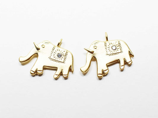 [P1060]2pcs/Indian elephant Charm/Brass/Matte Gold/12x16mm