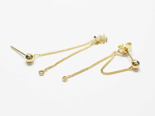 [E0375-2]/1 pair/Ball Chain Earrings with a ring/Brass/Gold plated/3.8mm +5cm chain (Copy)