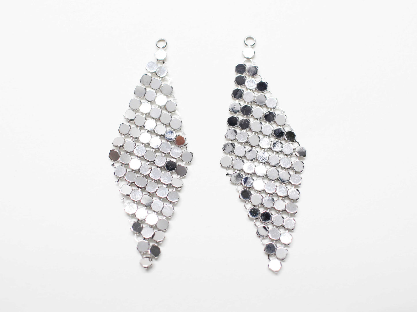 [P1063]2pcs/Flexible Net Rhombus Pendant/Brass/Rhodium/55x20mm