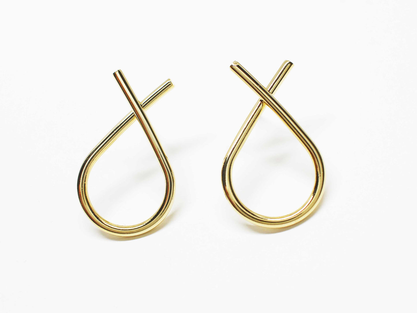 [E0397]/1 pair/Crossed Edge Drop Earrings/ Brass/Gold plated/25mm