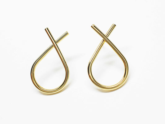 [E0397]/1 pair/Crossed Edge Drop Earrings/ Brass/Gold plated/25mm