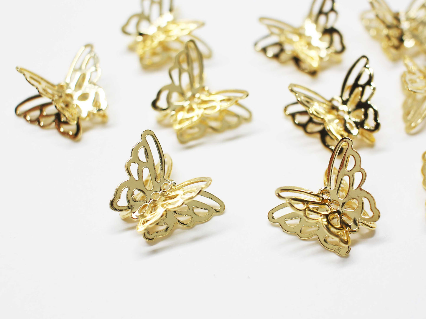 [P1066]2pcs/Three dimensional Butterfly charm/Brass/Gold/11x13mm