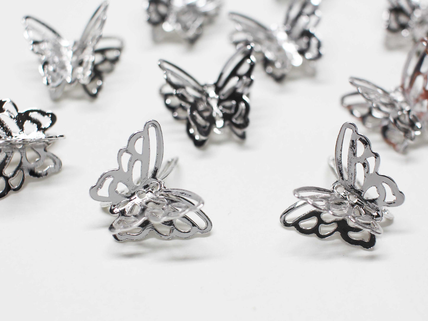 [P1066]2pcs/Three dimensional Butterfly charm/Brass/Rhodium/22.5x15.5mm