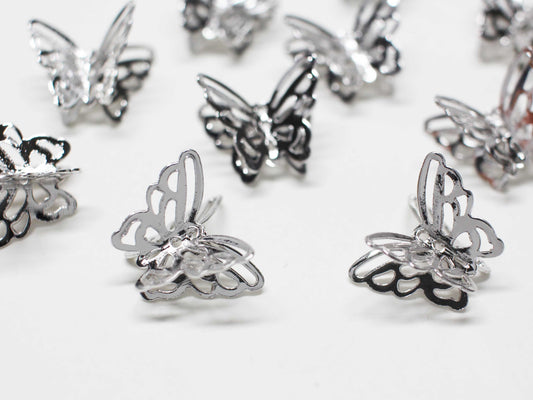 [P1066]2pcs/Three dimensional Butterfly charm/Brass/Rhodium/22.5x15.5mm