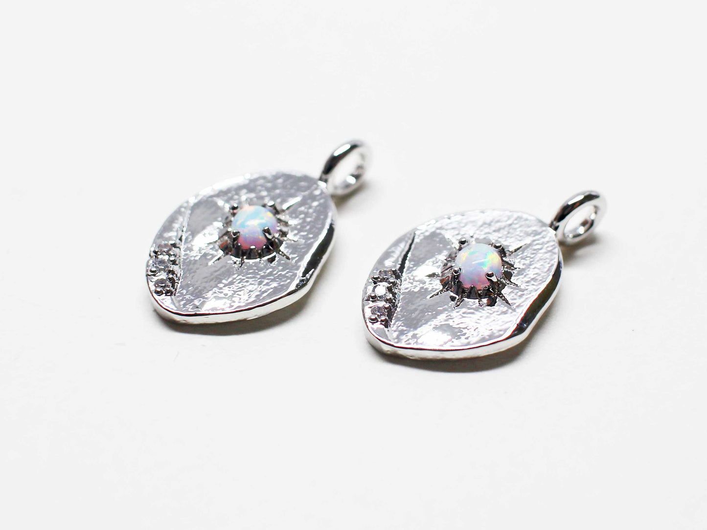 [P1070]2pcs/Oval Opal Cubic Pendant/Brass/Rhodium/18.5x11mm