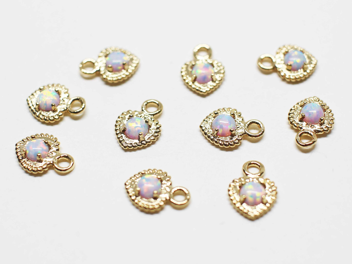 [P1072]2pcs/Mini Opal Heart Charm/Brass/Gold/8x6mm