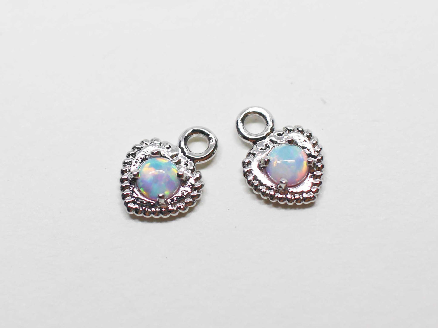 [P1072]2pcs/Mini Opal Heart Charm/Brass/Rhodium/8x6mm