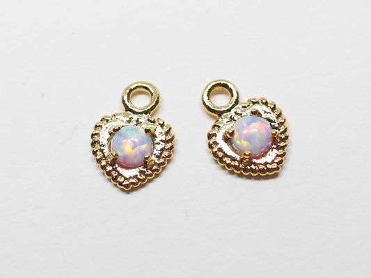 [P1072]2pcs/Mini Opal Heart Charm/Brass/Gold/8x6mm