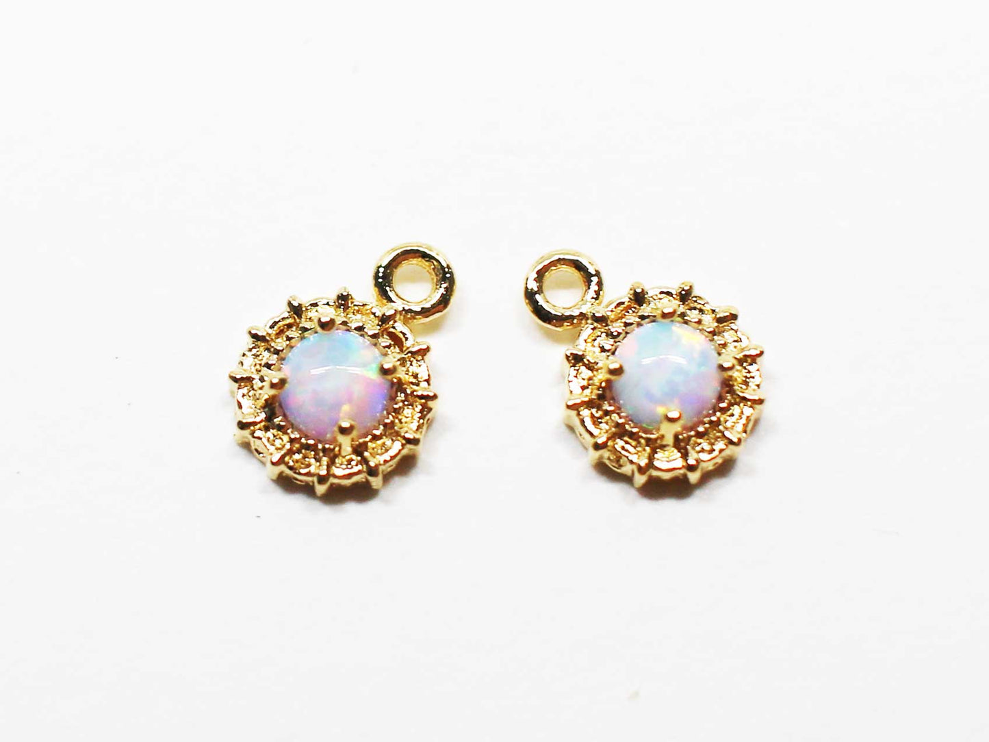 [P1072-1]2pcs/Mini Opal Circle Charm/Brass/Gold/5.5mm