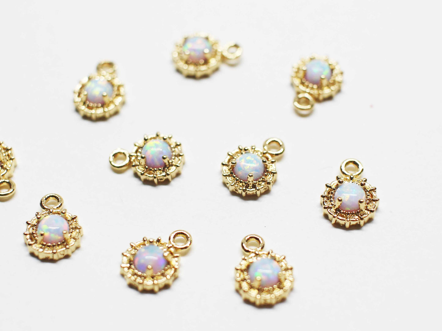 [P1072-1]2pcs/Mini Opal Circle Charm/Brass/Gold/5.5mm