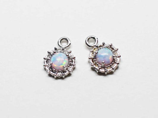 [P1072-1]2pcs/Mini Opal Circle Charm/Brass/Rhodium/5.5mm