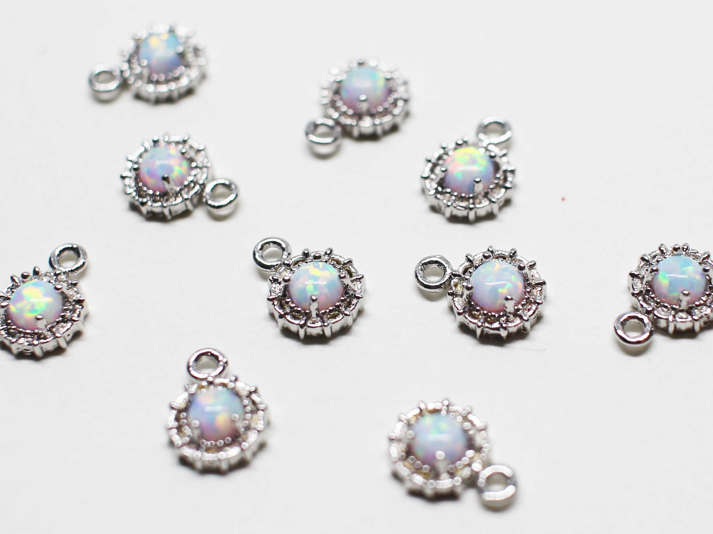 [P1072-1]2pcs/Mini Opal Circle Charm/Brass/Rhodium/5.5mm