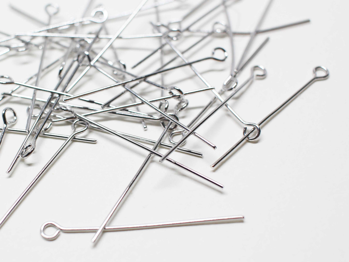 [B0030]100pcs/Basic Eye Pin/Brass/Rhodium plated/0.6x40mm